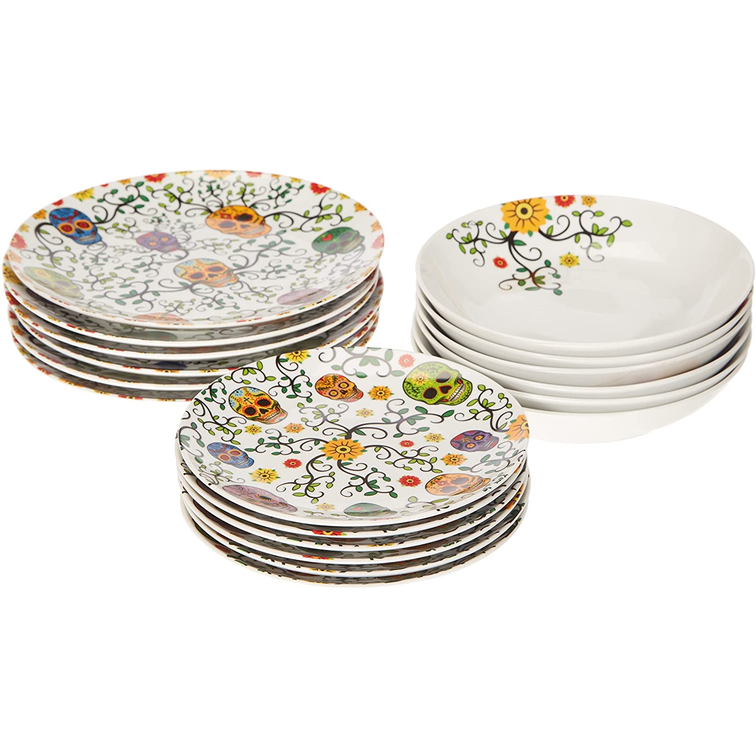 Acquista online Excelsa Servizio piatti Teschio Calavera porcellana decorata 18 pezzi Excelsa